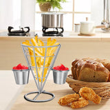 Maxbell 1x Cone Basket Durable Supplies French Fry Stand for Kitchen Party Picnic Silver 2 Cups