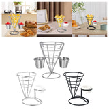 Maxbell 1x Cone Basket Durable Supplies French Fry Stand for Kitchen Party Picnic Silver 2 Cups