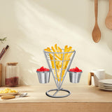 Maxbell 1x Cone Basket Durable Supplies French Fry Stand for Kitchen Party Picnic Silver 2 Cups