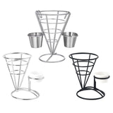 Maxbell 1x Cone Basket Durable Supplies French Fry Stand for Kitchen Party Picnic Silver 2 Cups