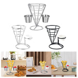 Maxbell 1x Cone Basket Durable Supplies French Fry Stand for Kitchen Party Picnic Silver 2 Cups