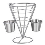 Maxbell 1x Cone Basket Durable Supplies French Fry Stand for Kitchen Party Picnic Silver 2 Cups