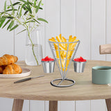 Maxbell 1x Cone Basket Durable Supplies French Fry Stand for Kitchen Party Picnic Silver 2 Cups