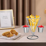 Maxbell 1x Cone Basket Durable Supplies French Fry Stand for Kitchen Party Picnic Silver 2 Cups