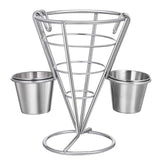 Maxbell 1x Cone Basket Durable Supplies French Fry Stand for Kitchen Party Picnic Silver 2 Cups