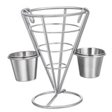 Maxbell 1x Cone Basket Durable Supplies French Fry Stand for Kitchen Party Picnic Silver 2 Cups