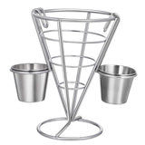 Maxbell 1x Cone Basket Durable Supplies French Fry Stand for Kitchen Party Picnic Silver 2 Cups