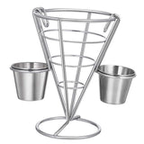 Maxbell 1x Cone Basket Durable Supplies French Fry Stand for Kitchen Party Picnic Silver 2 Cups