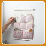 Maxbell Hanging Storage Bag Wall Door Closet Container for Living Room Organizer 7 pockets peach