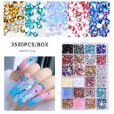 Maxbell 3500Pcs Nail Art Rhinestones Flat Bottom for Nail Art Body Art Phone Cases Dark Color