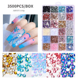 Maxbell 3500Pcs Nail Art Rhinestones Flat Bottom for Nail Art Body Art Phone Cases Dark Color