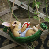 Maxbell Indoor Outdoor Cute Hanging Rabbits Sculpture Fence Figurines Decoration