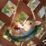 Maxbell Indoor Outdoor Cute Hanging Rabbits Sculpture Fence Figurines Decoration