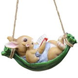 Maxbell Indoor Outdoor Cute Hanging Rabbits Sculpture Fence Figurines Decoration