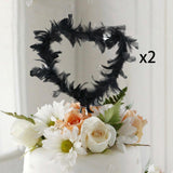 Maxbell 2Pcs Feather Cake Topper Cake Decor for Birthday Wedding Anniversary Party Black