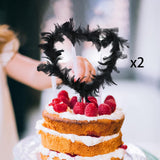 Maxbell 2Pcs Feather Cake Topper Cake Decor for Birthday Wedding Anniversary Party Black