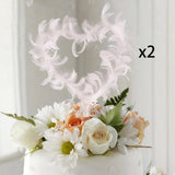 Maxbell 2Pcs Feather Cake Topper Cake Decor for Birthday Wedding Anniversary Party White