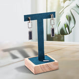 Maxbell Wooden Earring Display Holder Hanging Jewelry T Shaped for Showroom Retail Dark Green