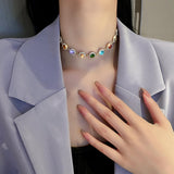 Maxbell Colorful Crystal Choker Necklace Glitter Jewelry for Girlfriend Women Girls