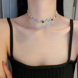 Maxbell Colorful Crystal Choker Necklace Glitter Jewelry for Girlfriend Women Girls