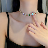 Maxbell Colorful Crystal Choker Necklace Glitter Jewelry for Girlfriend Women Girls