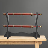 Maxbell Wood Sword Stand Support Display Bracket Wand Racks 2 Layer 14.6x9.8 in