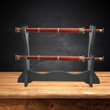 Maxbell Wood Sword Stand Support Display Bracket Wand Racks 2 Layer 14.6x9.8 in