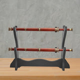 Maxbell Wood Sword Stand Support Display Bracket Wand Racks 2 Layer 14.6x9.8 in