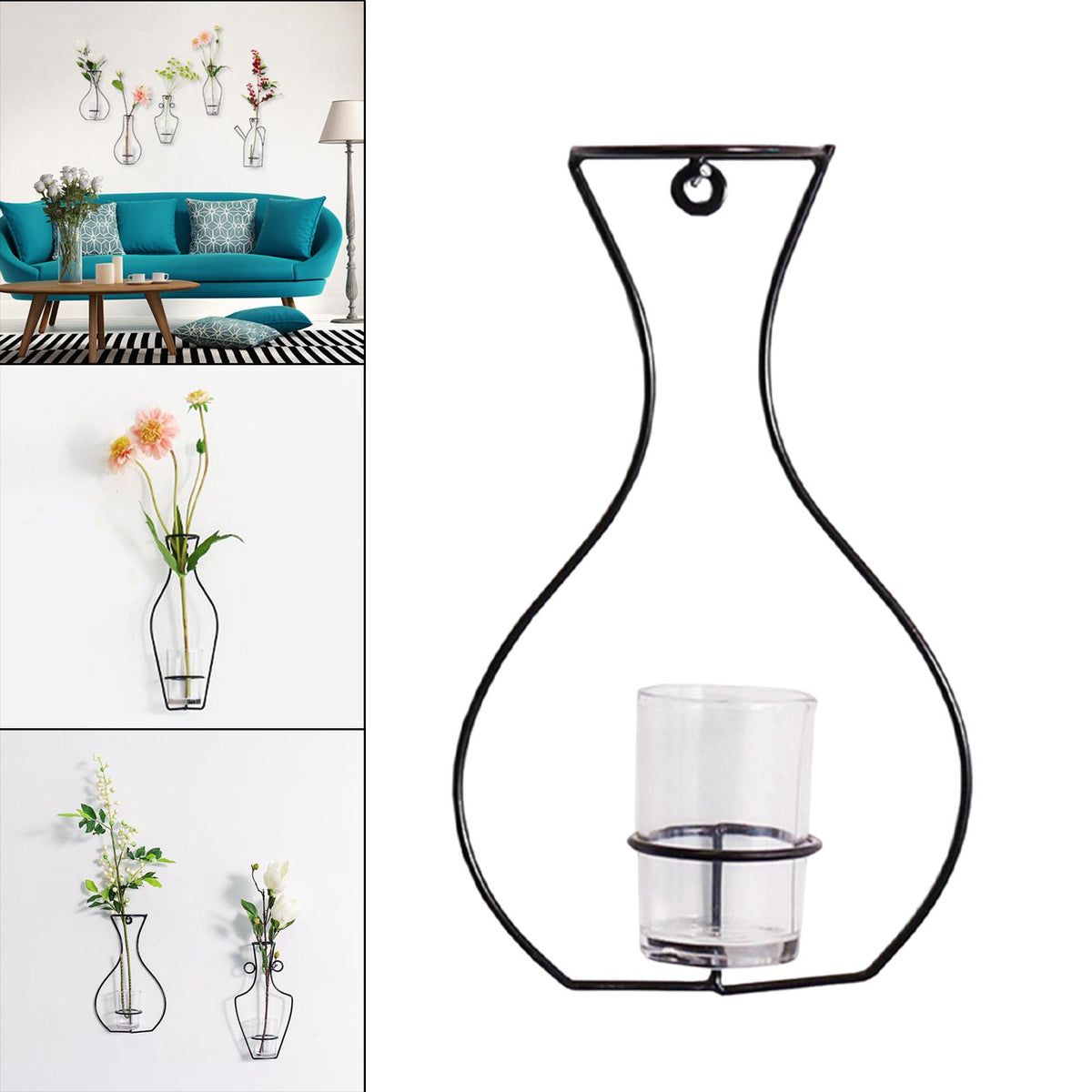 Maxbell Flower Vase Pot Iron Line Ornament Metal Plant Hold Home Decor 26x16x7cm
