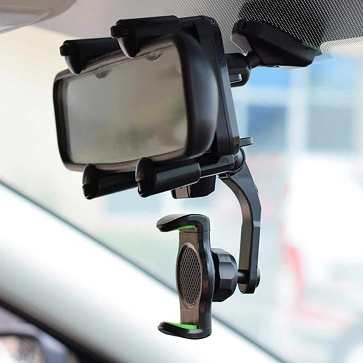 Maxbell Rearview Mirror Phone Holder for Car Universal Stand for Smartphone Black