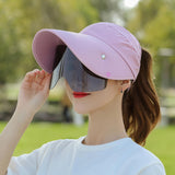 Maxbell Women Sun Hat Outdoor Anti-UV Cycling Floppy Summer Sunglasses Visor Pink