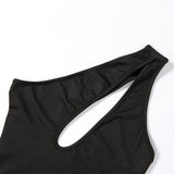 Maxbell Womens One Shoulder Bodysuit Jumpsuit Cut Out Top Sleeveless Plain M Black