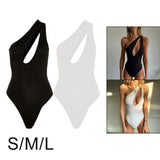 Maxbell Womens One Shoulder Bodysuit Jumpsuit Cut Out Top Sleeveless Plain M Black