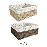 Maxbell Pastoral Woven Rattan Storage Basket for Kitchen Desktop Cloth Toy Beige M