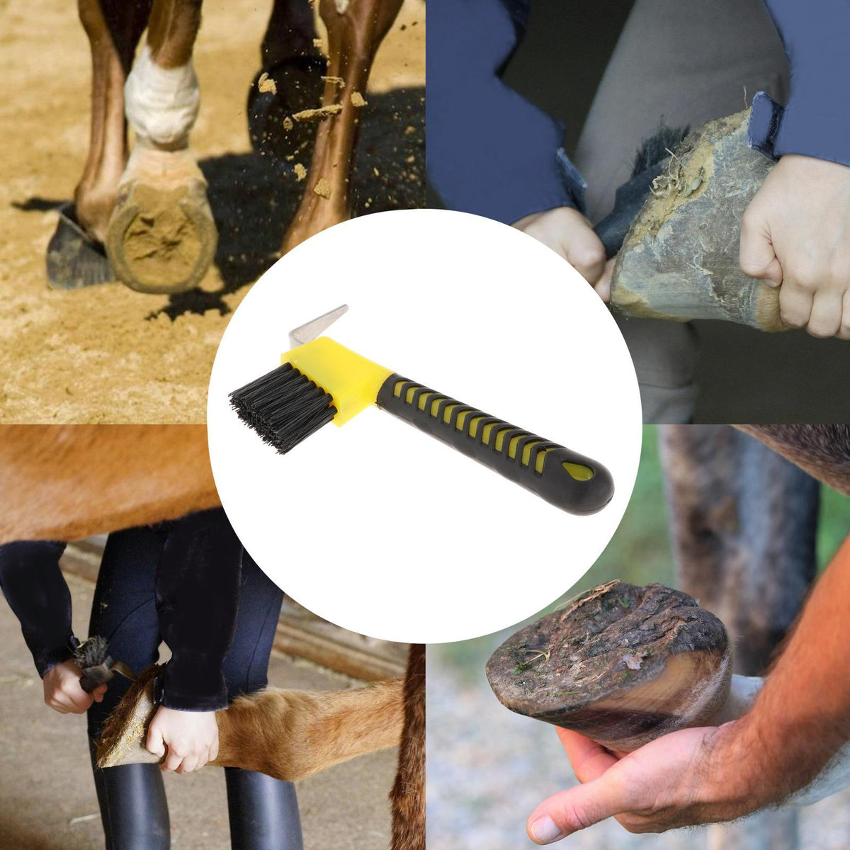 Maxbell Horse Hoof Pick Brush Equestrian Tool Grooming Soft Grip Yellow