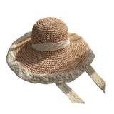 Maxbell Women Sun Straw Hat Foldable with Lace Chain Strap Caps Floppy Summer Pink