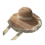 Maxbell Women Sun Straw Hat Foldable with Lace Chain Strap Caps Floppy Summer Pink