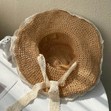 Maxbell Women Sun Straw Hat Foldable with Lace Chain Strap Caps Floppy Summer Beige