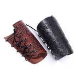 Maxbell Medieval Arm Armor Cuff Wrist Guard Quake Pattern PU Leather for Cosplay Brown