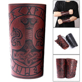 Maxbell Medieval Arm Armor Cuff Wrist Guard Quake Pattern PU Leather for Cosplay Brown