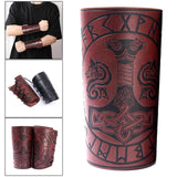 Maxbell Medieval Arm Armor Cuff Wrist Guard Quake Pattern PU Leather for Cosplay Brown