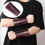 Maxbell Medieval Arm Armor Cuff Wrist Guard Quake Pattern PU Leather for Cosplay Brown