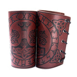 Maxbell Medieval Arm Armor Cuff Wrist Guard Quake Pattern PU Leather for Cosplay Brown