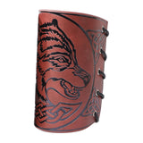 Maxbell Viking Bracers Arm Armor Cuff Wolf Wrist Guard Wristband for Cosplay Women Brown