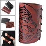 Maxbell Viking Bracers Arm Armor Cuff Wolf Wrist Guard Wristband for Cosplay Women Brown