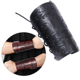 Maxbell Medieval Arm Armor Cuff Wrist Guard Quake Pattern PU Leather for Cosplay Black