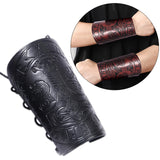 Maxbell Medieval Arm Armor Cuff Wrist Guard Quake Pattern PU Leather for Cosplay Black