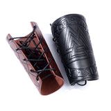 Maxbell Gothic Leather Cuff Bracelet Triangle Pattern Wrist Guard for Men Dad Women Brown