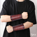 Maxbell Gothic Leather Cuff Bracelet Triangle Pattern Wrist Guard for Men Dad Women Brown