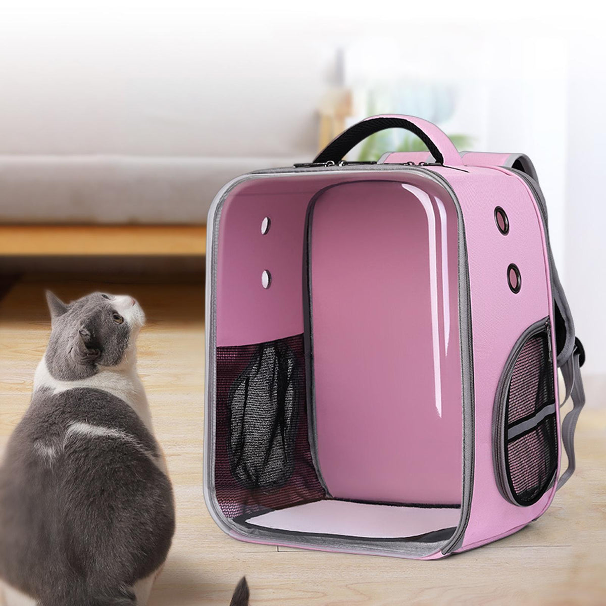 Maxbell Cat Carrier Bag Breathable Mesh Transparent for Strolling Outdoor Activities Pink